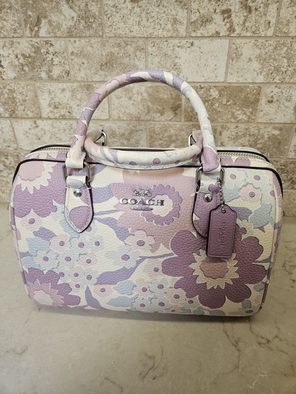 Coach Medium Rowan Satchel in Purple Floral